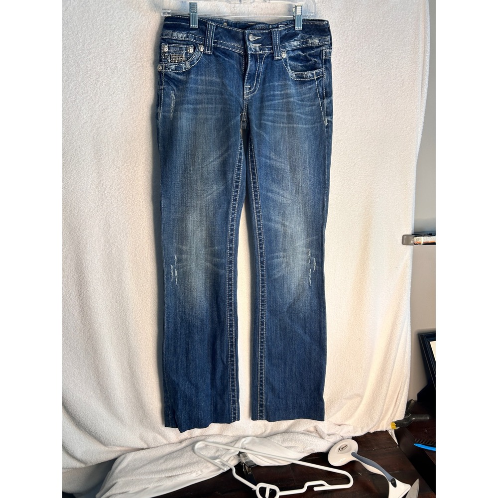 Miss Me JP5001BC Bootcut Jeans Medium Wash Embellished Pockets Size 28